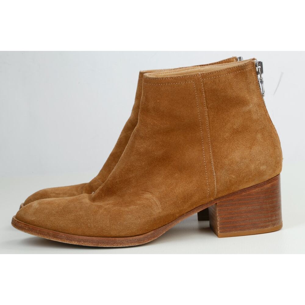 Rag & Bone Beige Suede Avery Ankle Boots Silver Back Zip Square Toe Size 38